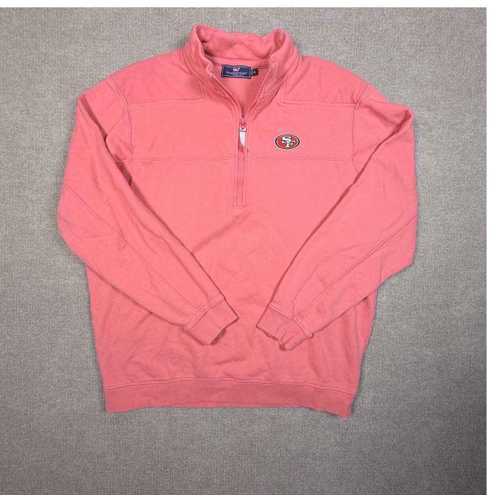 Vineyard Vines San Francisco 49ers Quarter Zip Pullover Coral Pink XL Cotton